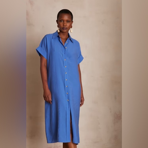 Madison 123 NAYAA SHIRT DRESS Fuscia Button-Down Shirt Dress Midi size Large - Picture 15 of 15